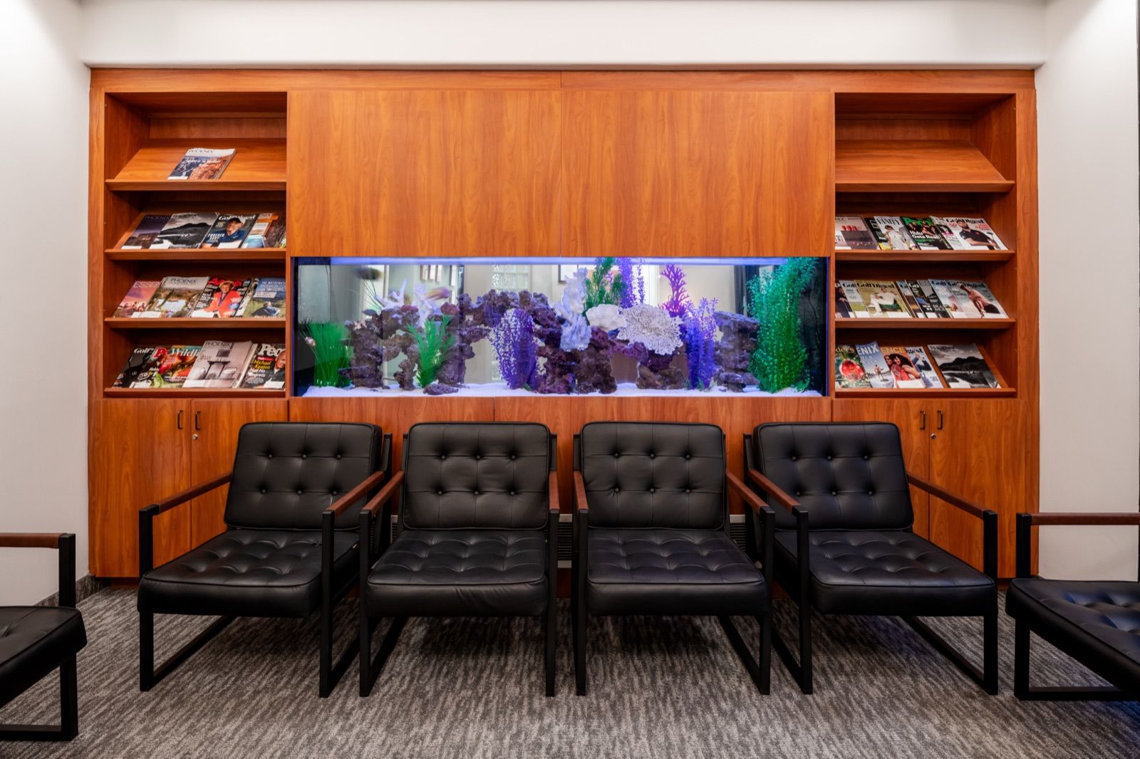 Jones Family Dentistry waiting room with saltwater aquarium